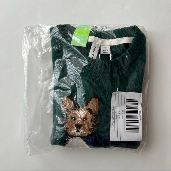 NWT Janie and Jack Green Sweater with Dog Toddler Boys Size 3 - Picture 6 of 7